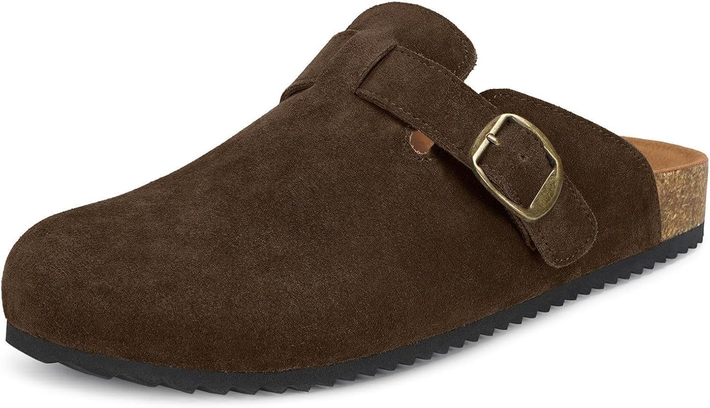 Womens Suede Clogs with Arch Support and Cork Footbed Sandals