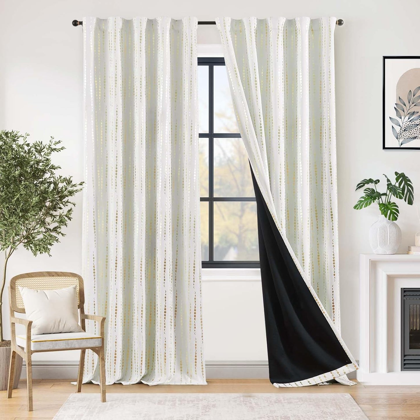 Light-Blocking Bohemian Moon Phase Print Curtains for Bedrooms