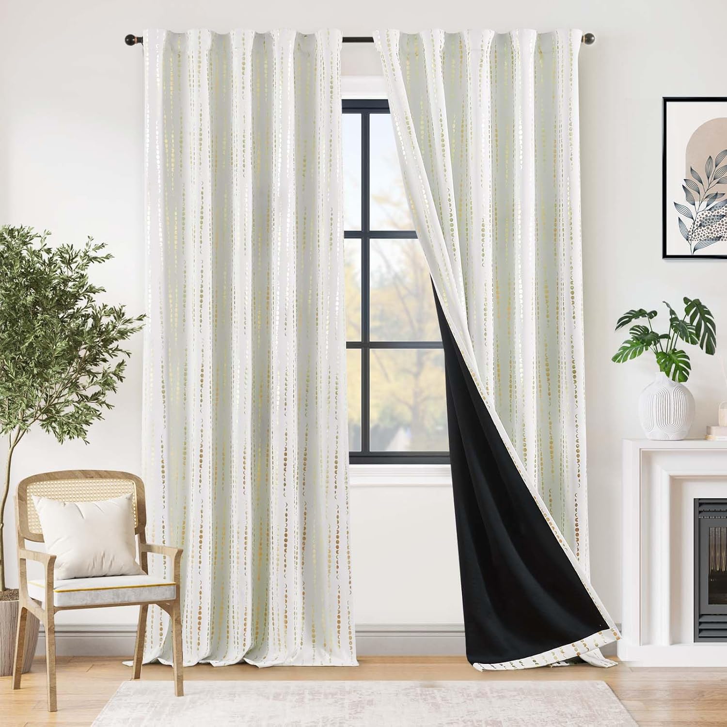 Light-Blocking Bohemian Moon Phase Print Curtains for Bedrooms