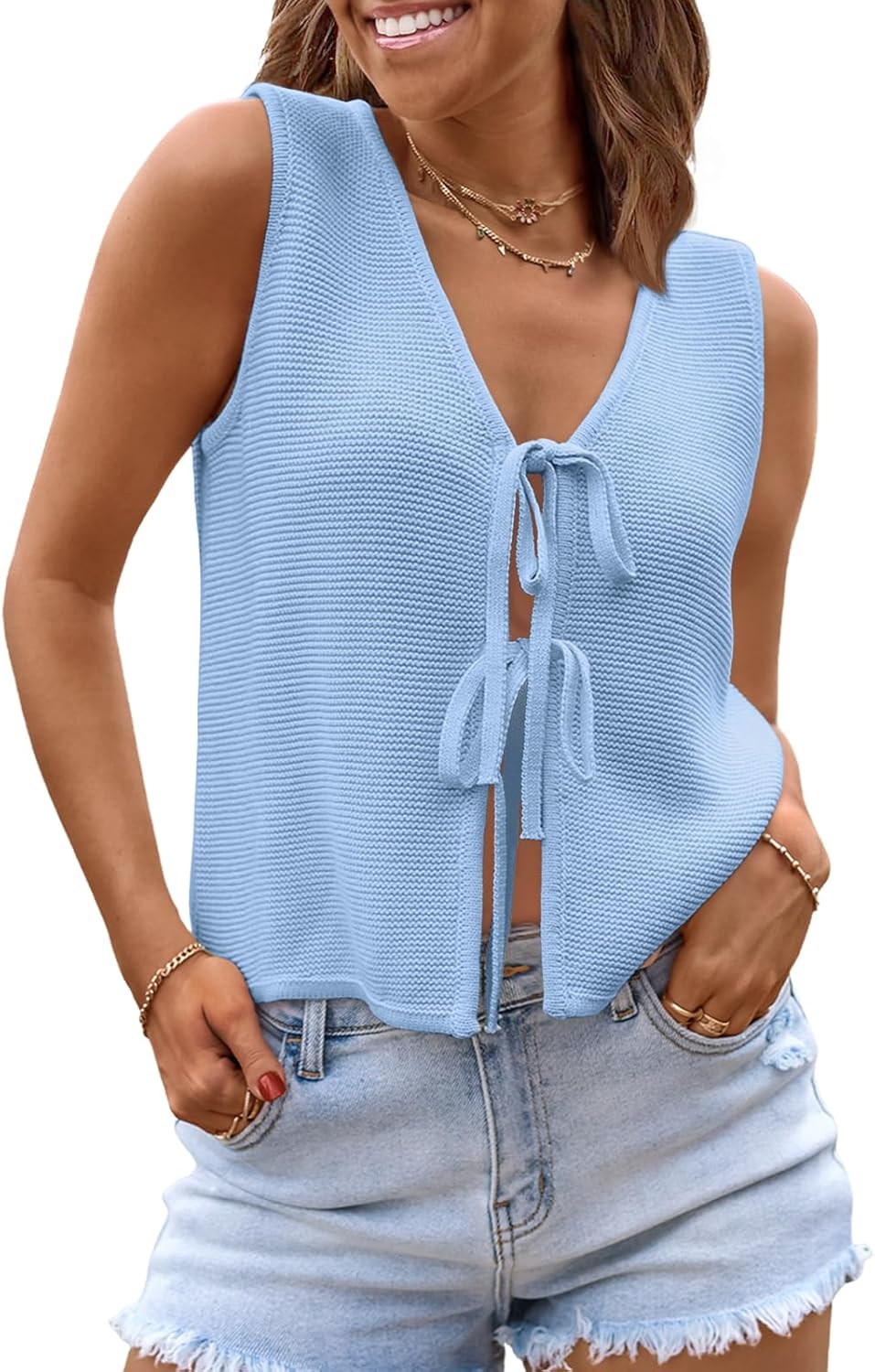 LILLUSORY Womens Crochet Tops for Summer Vacation Fashion