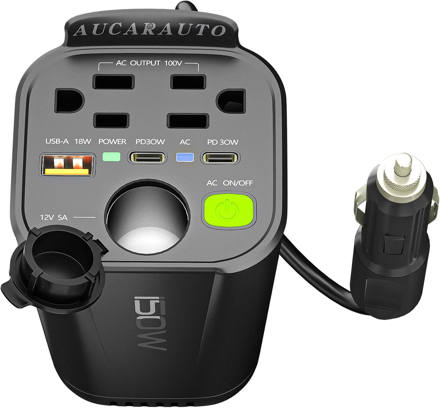 150W Car Power Inverter with Dual USB-C and AC Outlets for Travel