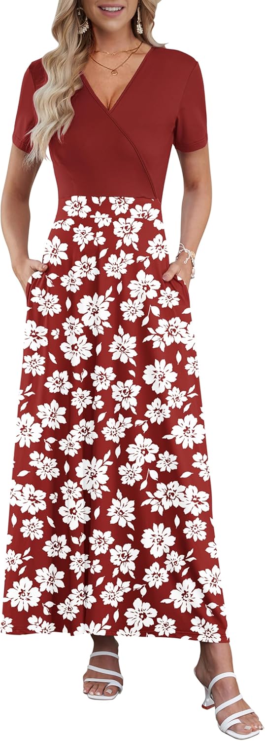 AUSELILY Maxi Dresses for Women with Pockets and Floral Print