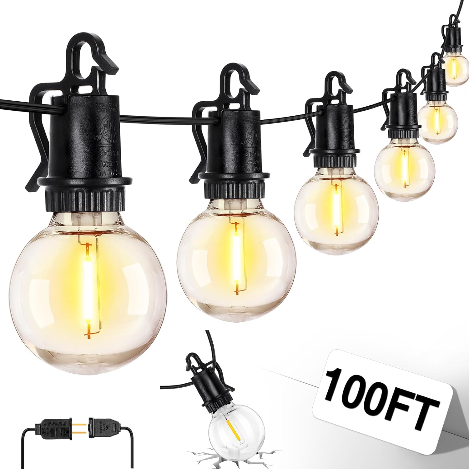 100FT Outdoor String Lights with 30 Shatterproof LED Bulbs
