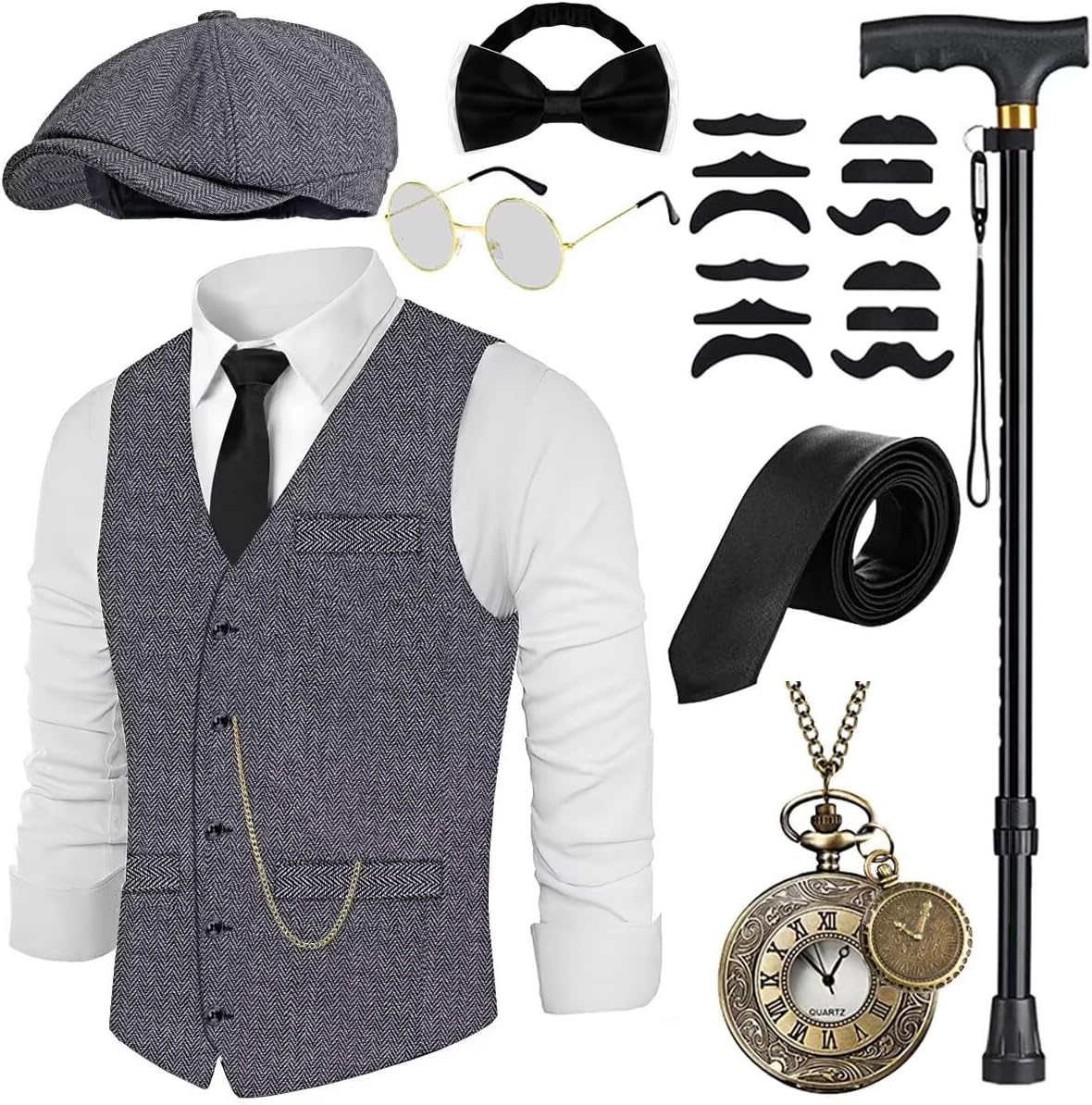 1920s Mens Costume Set with Accessories for Roaring 20s Style