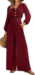 Womens Jumpsuits Long Sleeve V Neck Dressy Casual - High (Style KR2N)