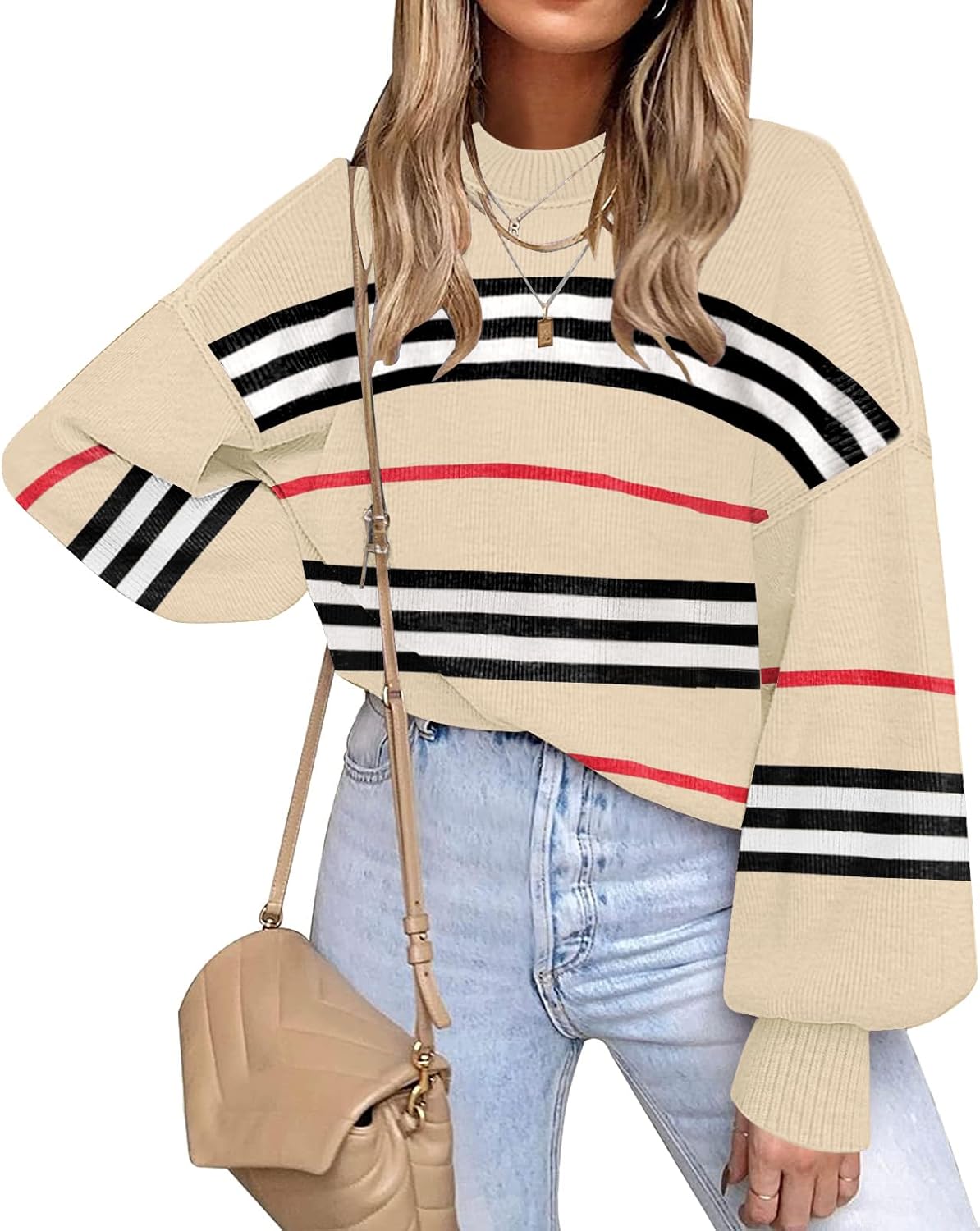 ETCYY Womens Sweaters Fall 2025 Batwing Long Sleeve Knit Tops