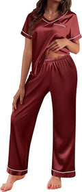 Ekouaer Satin Pajamas Short Sleeve Set - Soft Silk Sleepwear