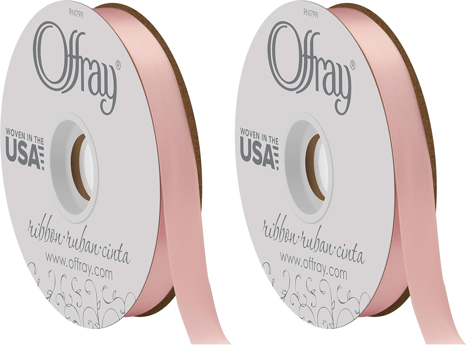 Offray Double Face Satin Ribbon 50 Yards Pink Blush for Crafts
