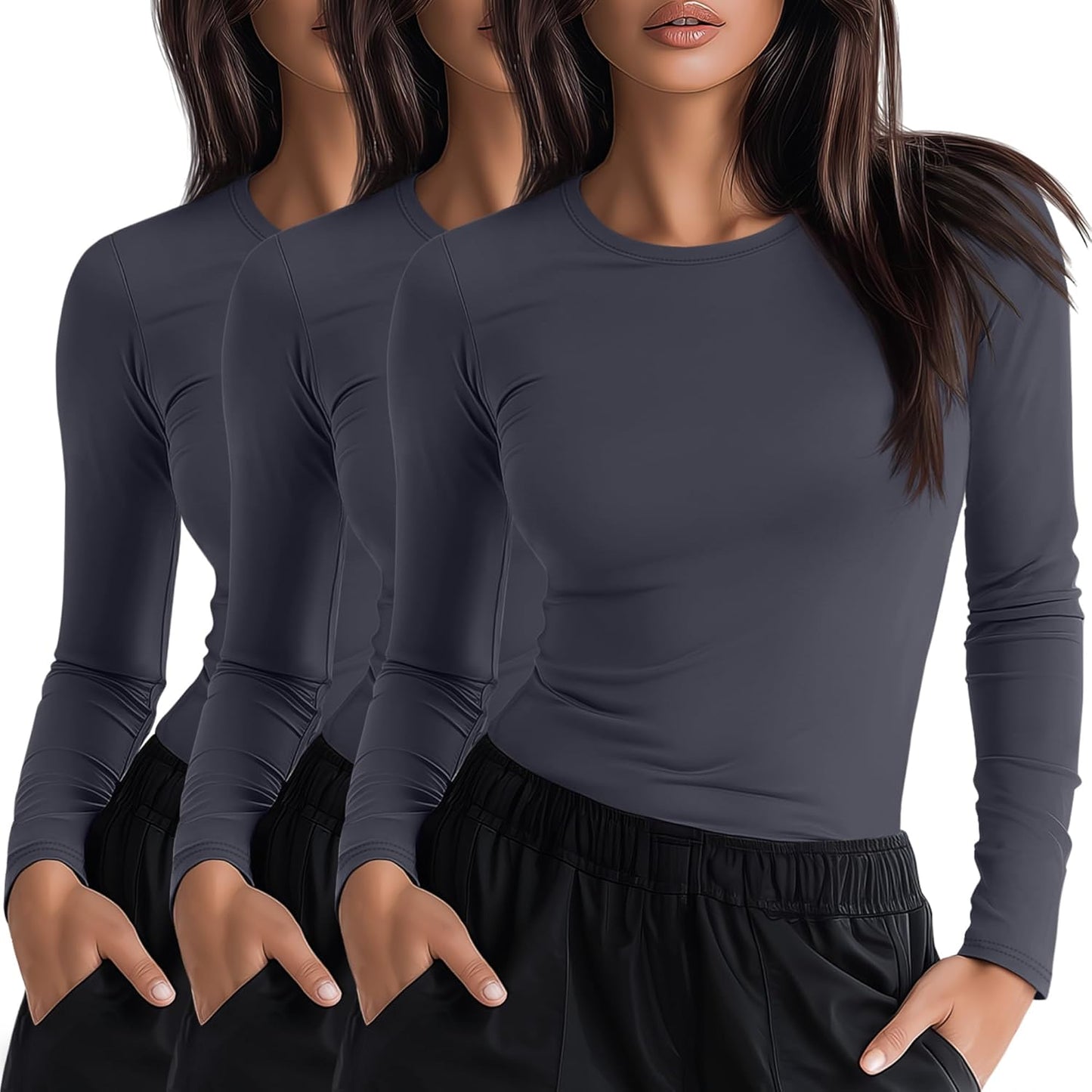 Neer 3 Pack Womens Long Sleeve Underscrub Shirts for Comfort