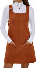 Womens Corduroy Overall Dress Square Neck A Line Jumper Mini - Casual
