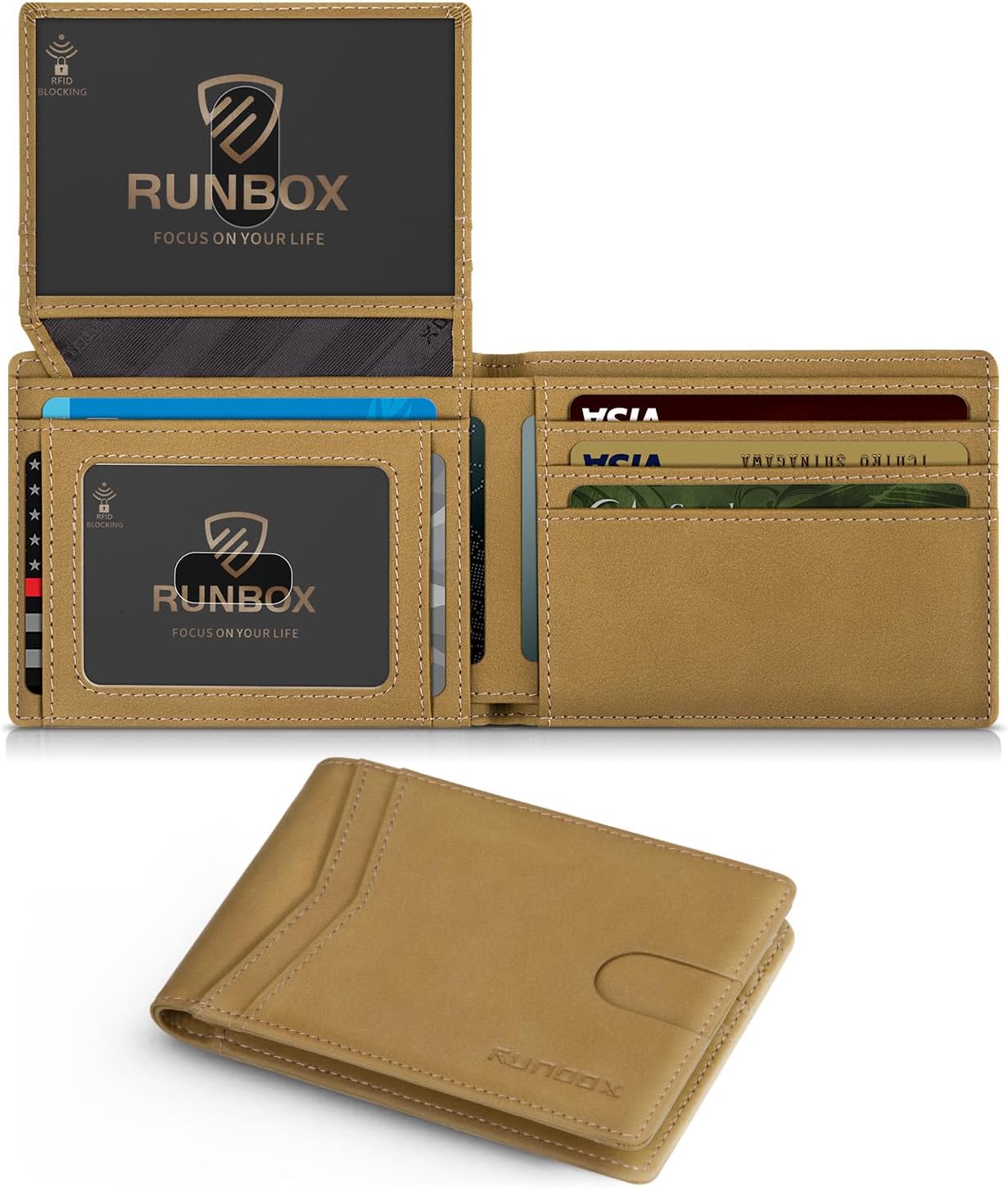 RUNBOX Slim RFID Leather Wallet for Men with Gift Box