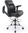 Ergonomic Mid-Back Faux Leather Drafting Chair - Tall Adjustable Stool