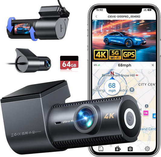 4K Dash Cam Front and Rear with 5G WiFi and GPS Features