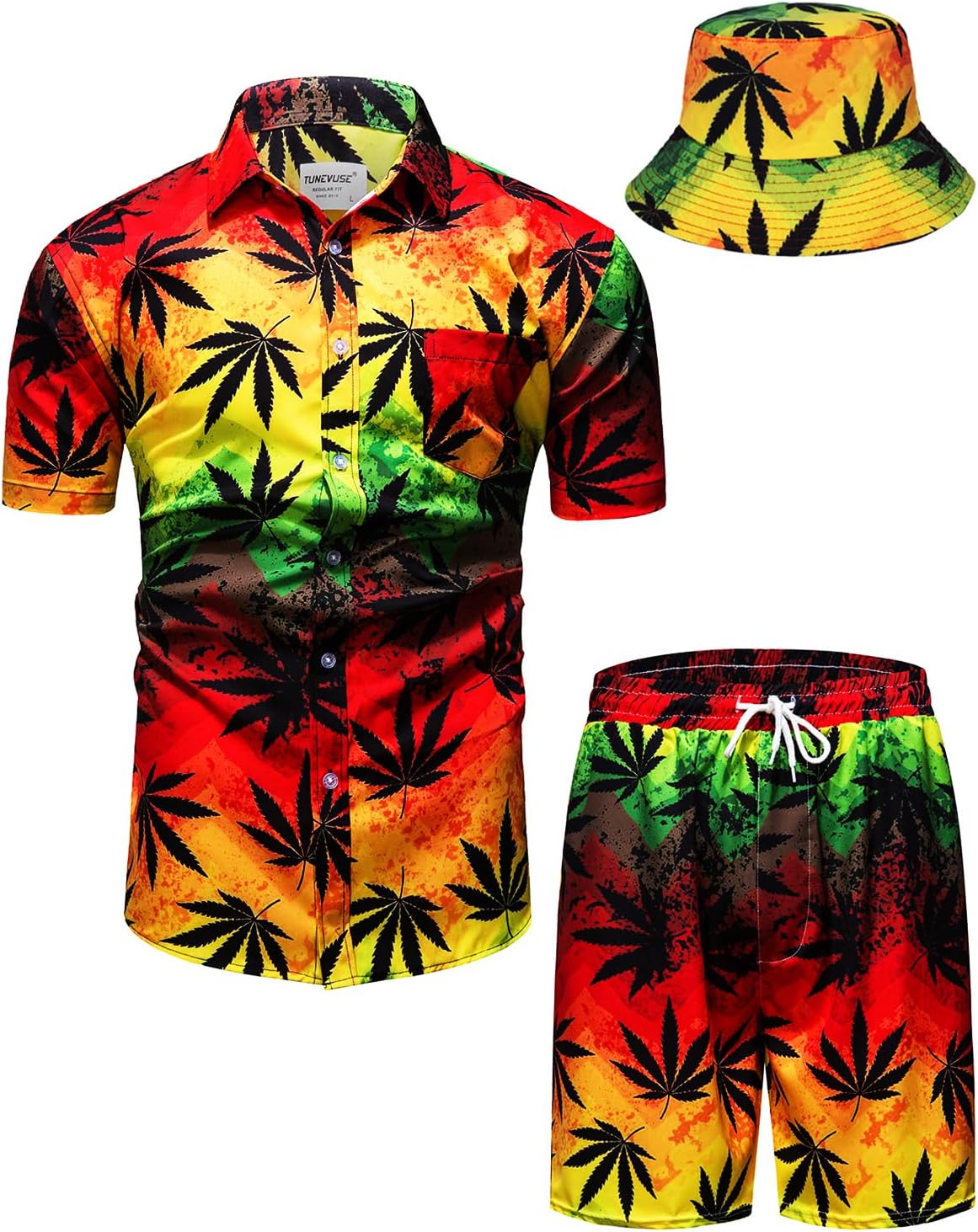 TUNEVUSE Mens Hawaiian Shirts and Shorts Set for Summer Fun