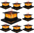 Solar Post Cap Lights 8 Pack with Flickering Flame Effect - Outdoor