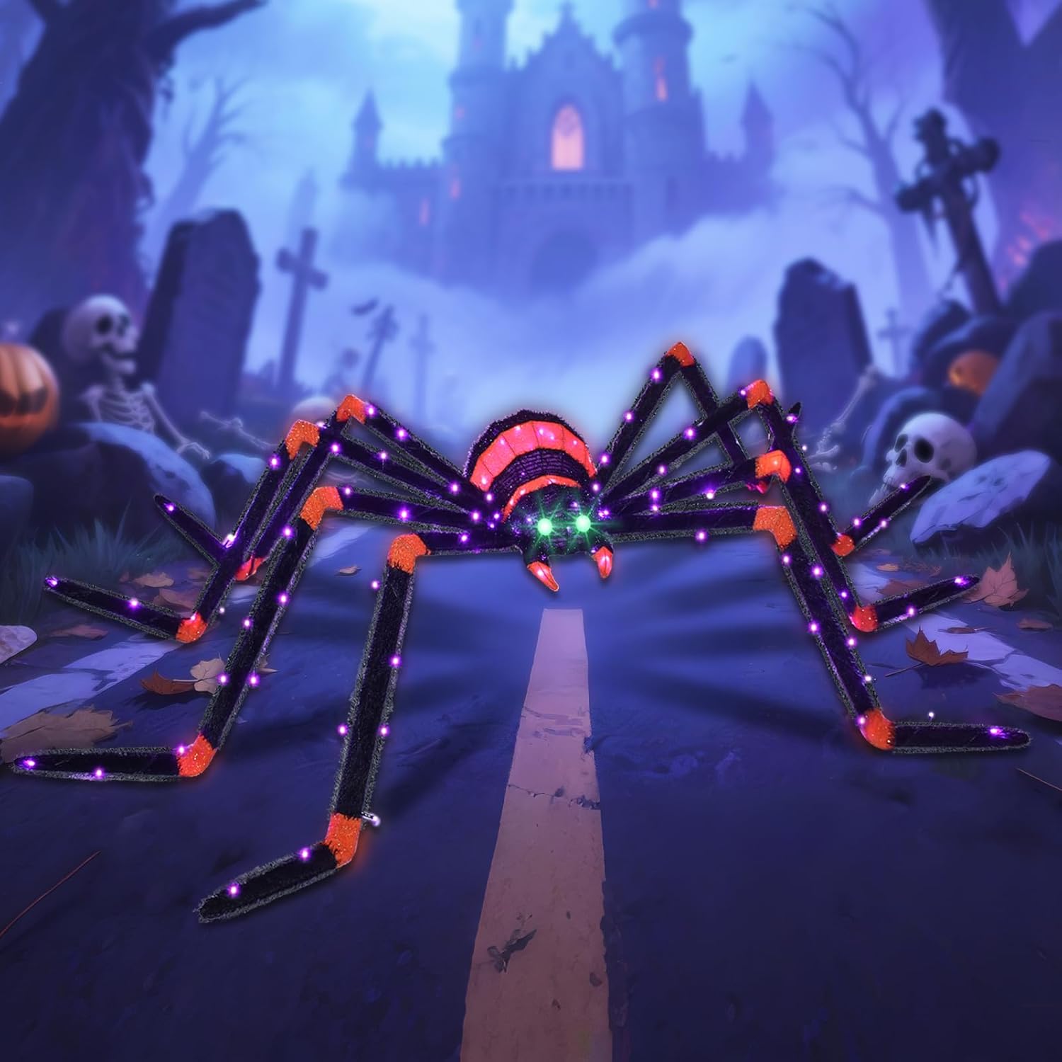 Giant Spider Halloween Decorations Light Up 6.8ft for Outdoor Fun