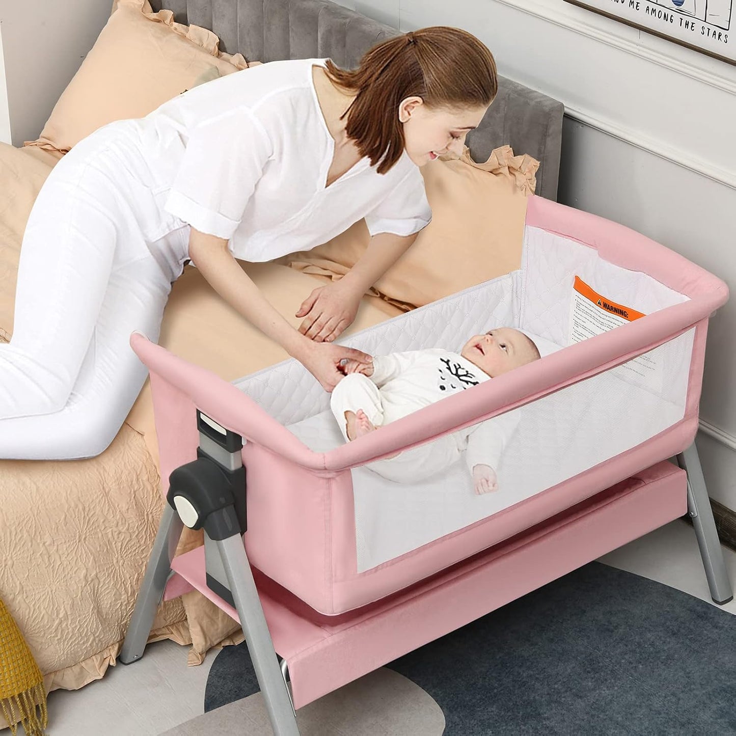 INFANS Baby Bassinet Bedside Crib with Adjustable Heights and Storage