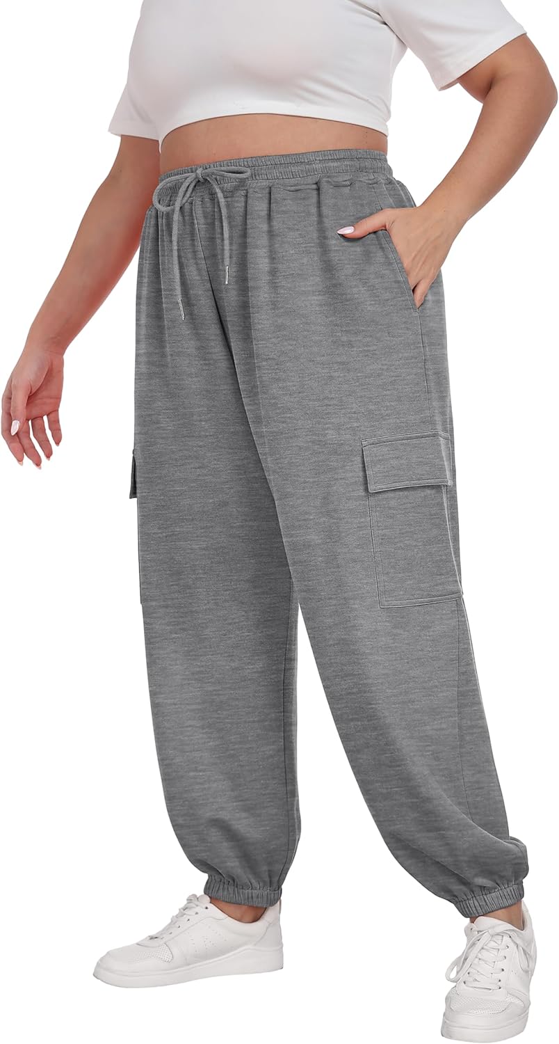 Plus Size Cargo Sweatpants for Women with Adjustable Drawstring