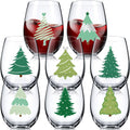 Christmas Stemless Wine Glasses 8-Pack - Festive 15 oz Holiday Set