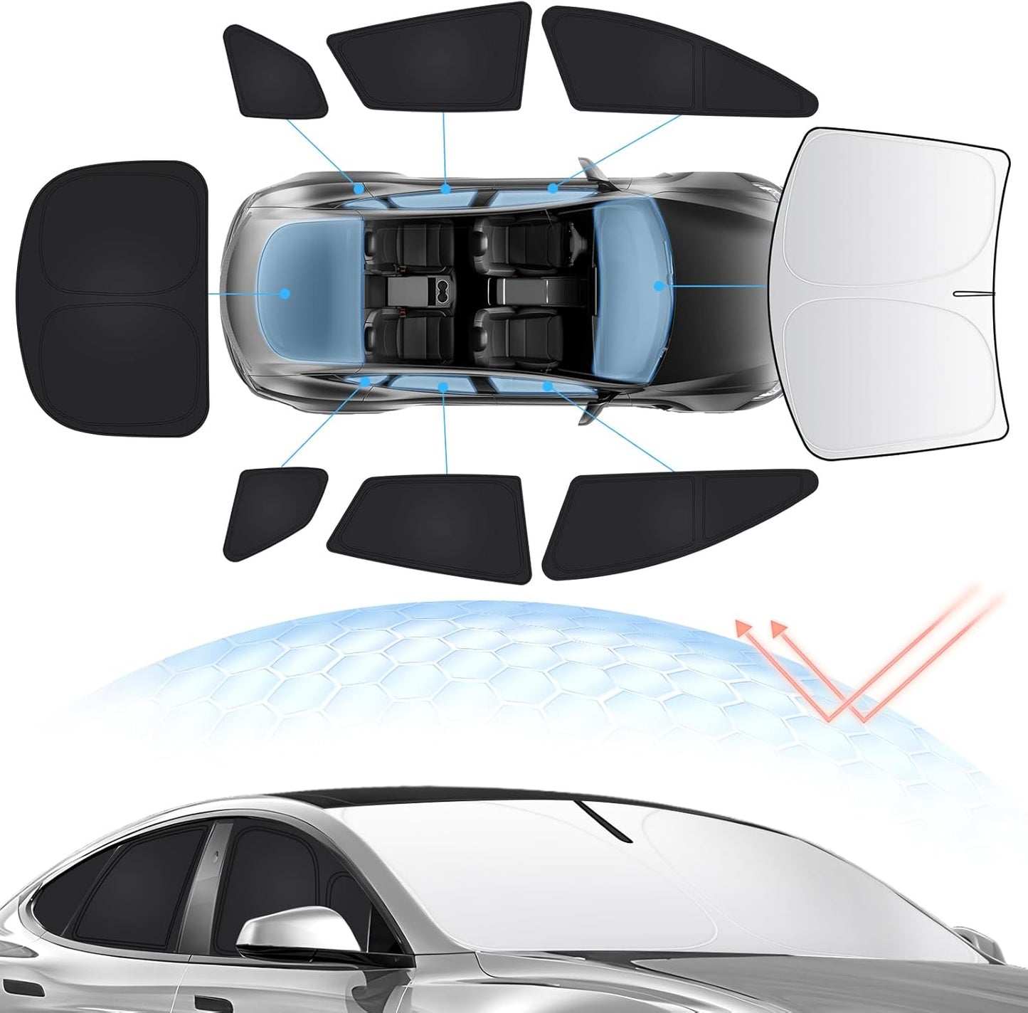 8PCS Windshield Sun Shade Kit for 2021-2026 Tesla Model S Plaid