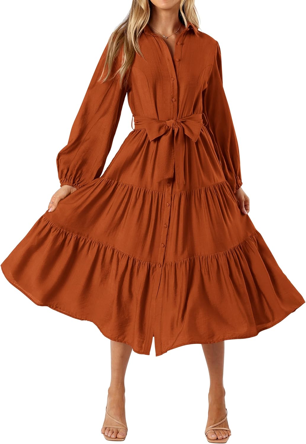 MASCOMODA Womens Dresses 2025 Fall Long Sleeve Midi Dress