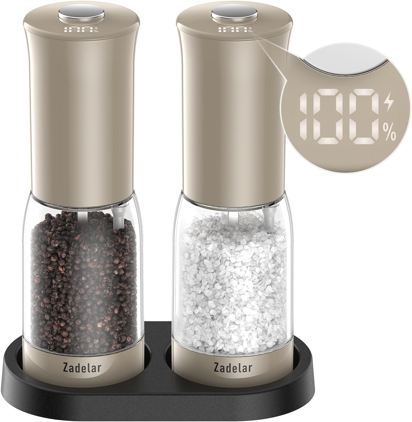 Zadelar Electric Salt and Pepper Grinder Set with LED Display