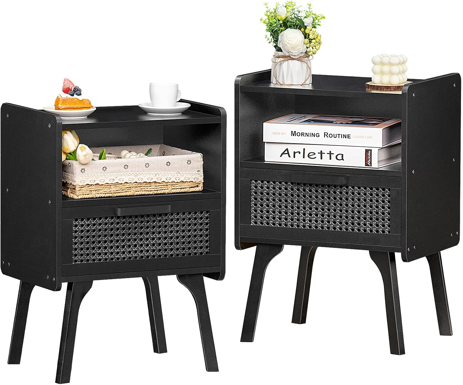 Lerliuo Rattan Nightstands Set of 2 for Modern Boho Decor
