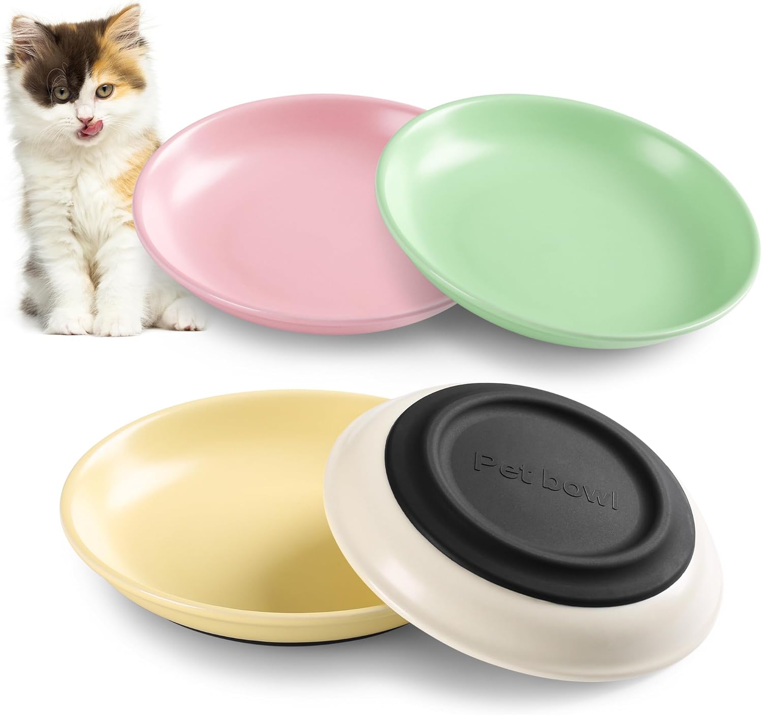 Nonslip Ceramic Cat Bowls Set - Whisker-Friendly Feeding for Pets