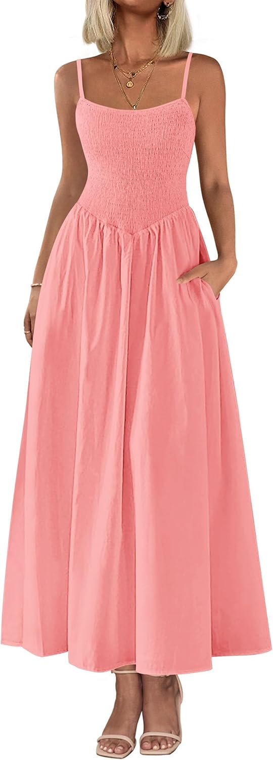 PRETTYGARDEN Women's Smocked Maxi Dress for Summer Fun