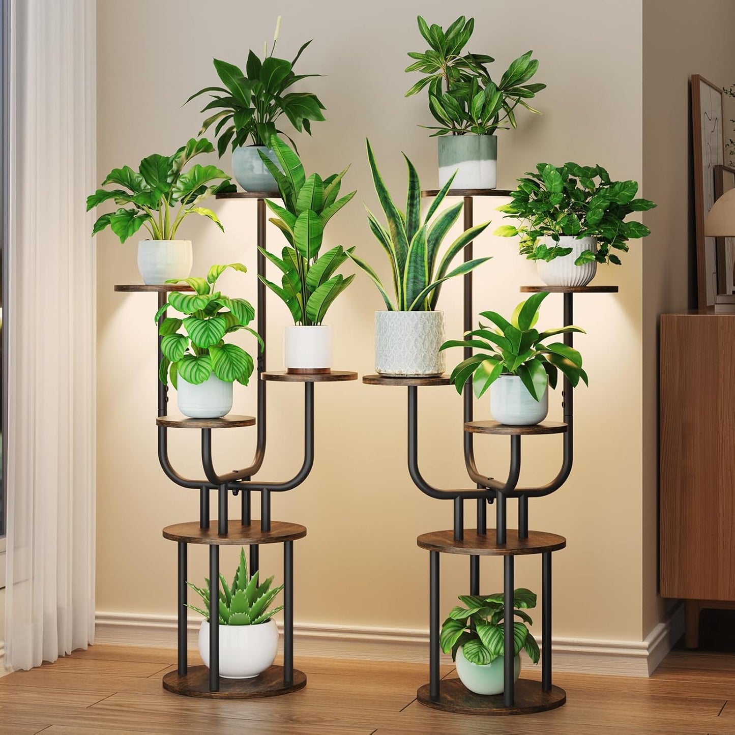 Indoor Plant Stands with Grow Light - 2 Pack Tall Shelf Rack