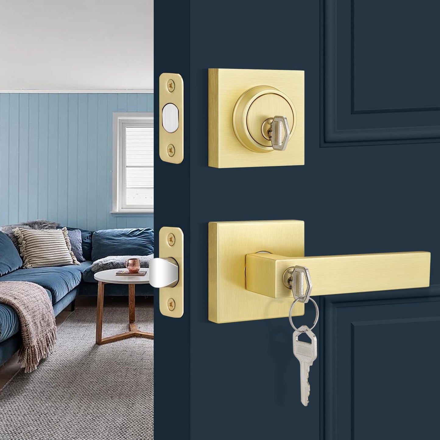 EHOMEWARE Door Handleset with Single Cylinder Deadbolt for Security