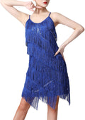 Women Salsa Latin Dance Sequin Tassel Flapper Dress - Eye-Catching V
