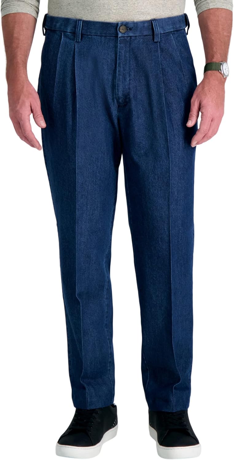 Haggar Men's Casual Classic Fit Denim Trouser Pant for Comfort