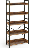 Rolanstar 5 Tier Industrial Wood Bookshelf with Hooks for Storage