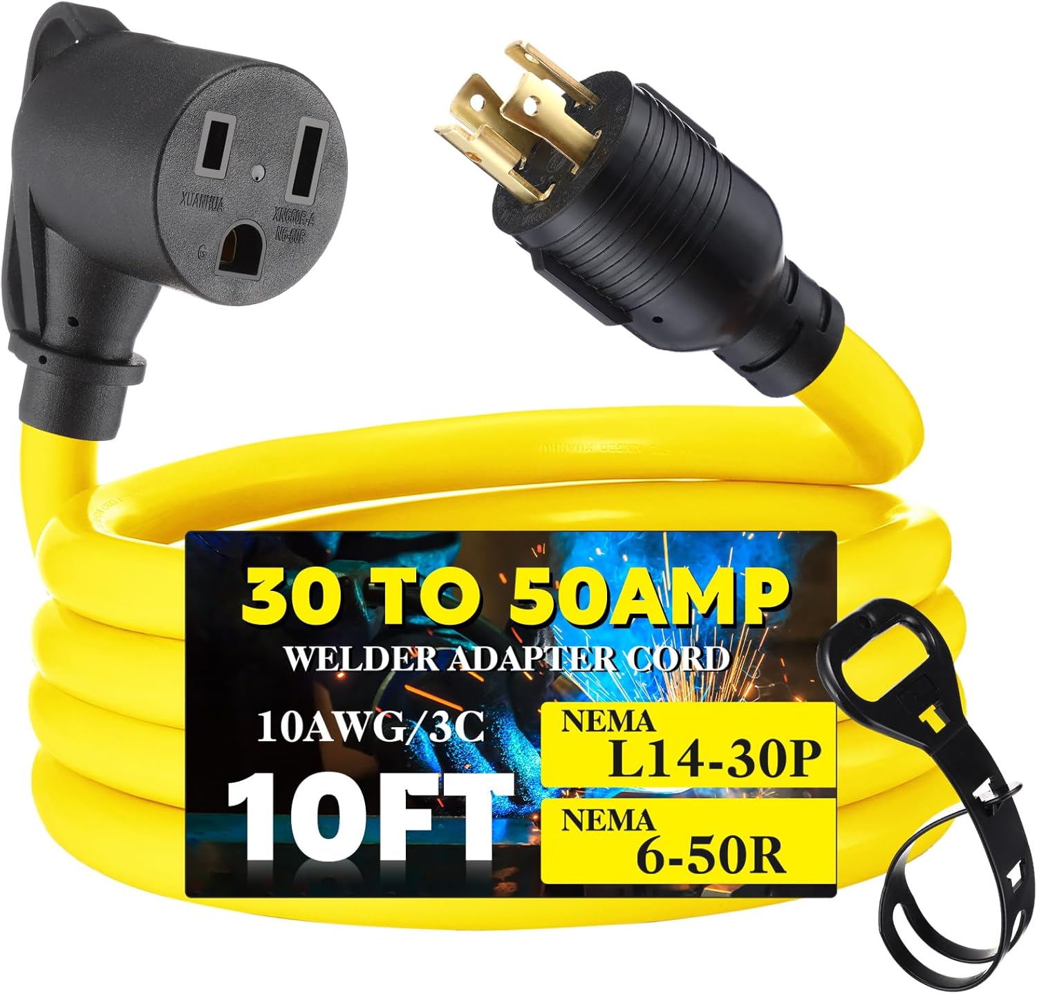 10ft 30Amp to 50Amp Welder Extension Cord for Heavy-Duty Use