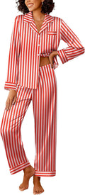 Silk Satin Pajama Set for Women - 2-Piece Long Sleeve Stripe PJs
