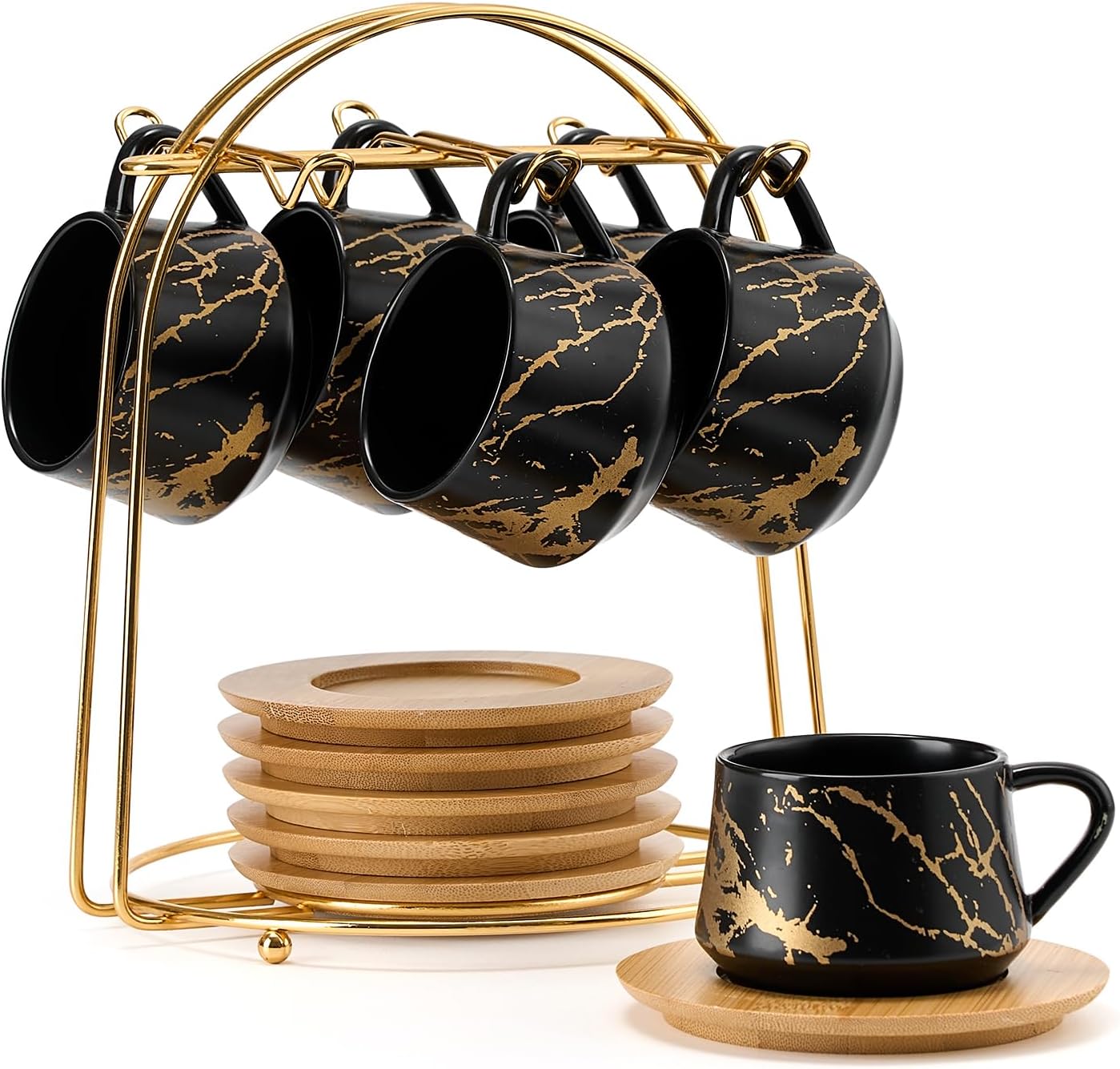 LUKA Ceramic Espresso Cups Set of 6 with Saucers and Stand