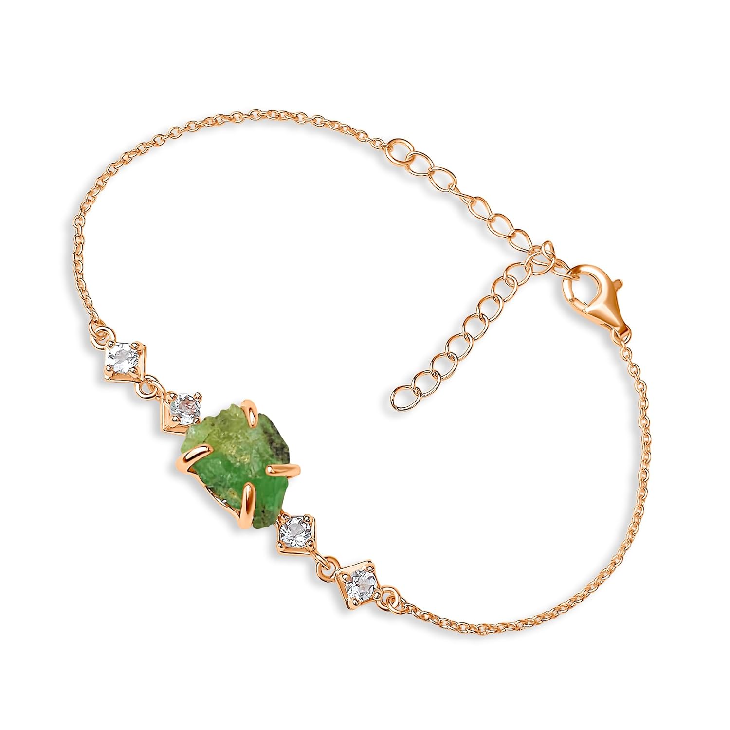 Raw Emerald Chain Bracelet for May Birthstone Gift for Her