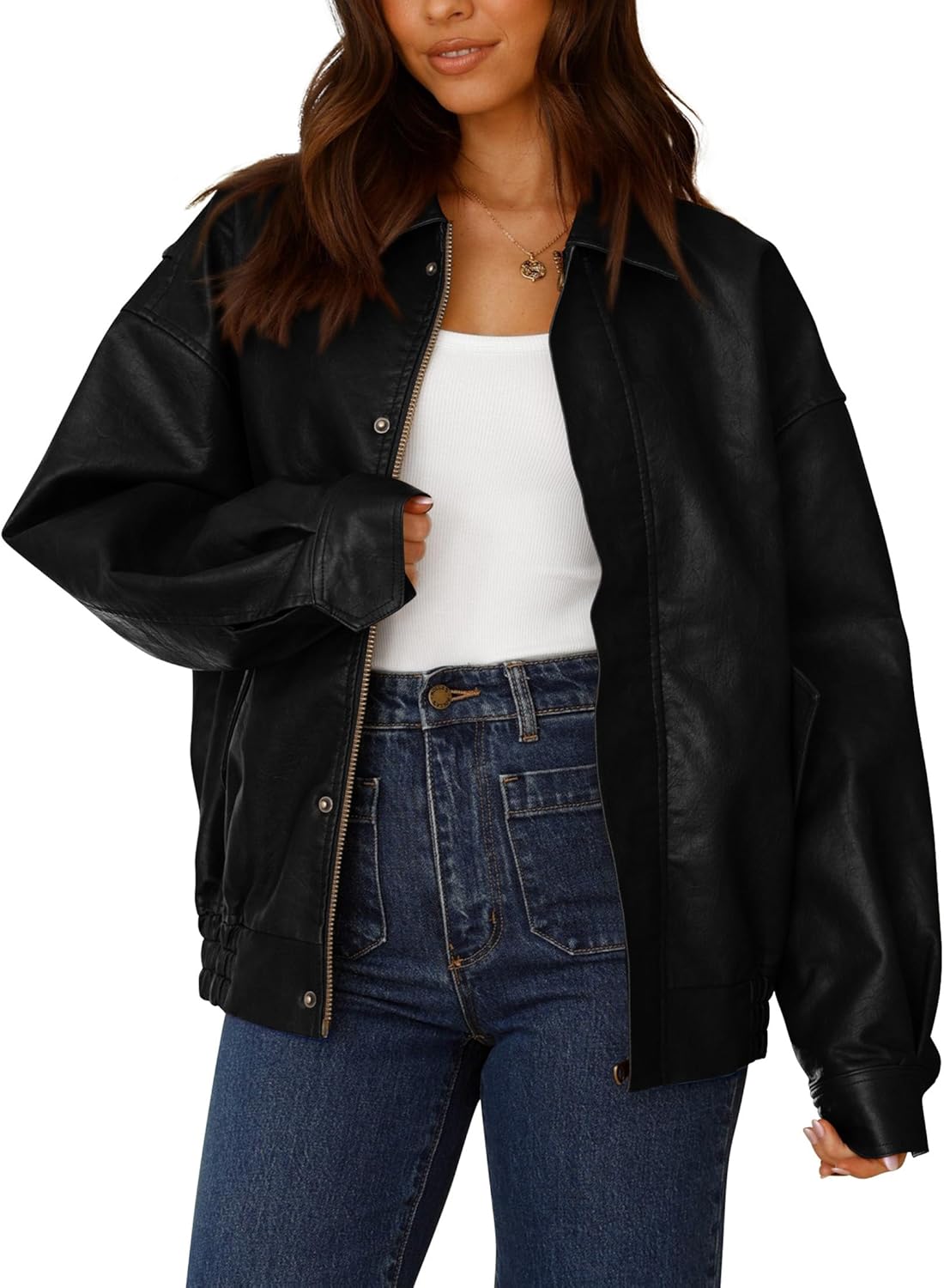 Trendy Faux Leather Motorcycle Jacket for Women - Chic Outerwear