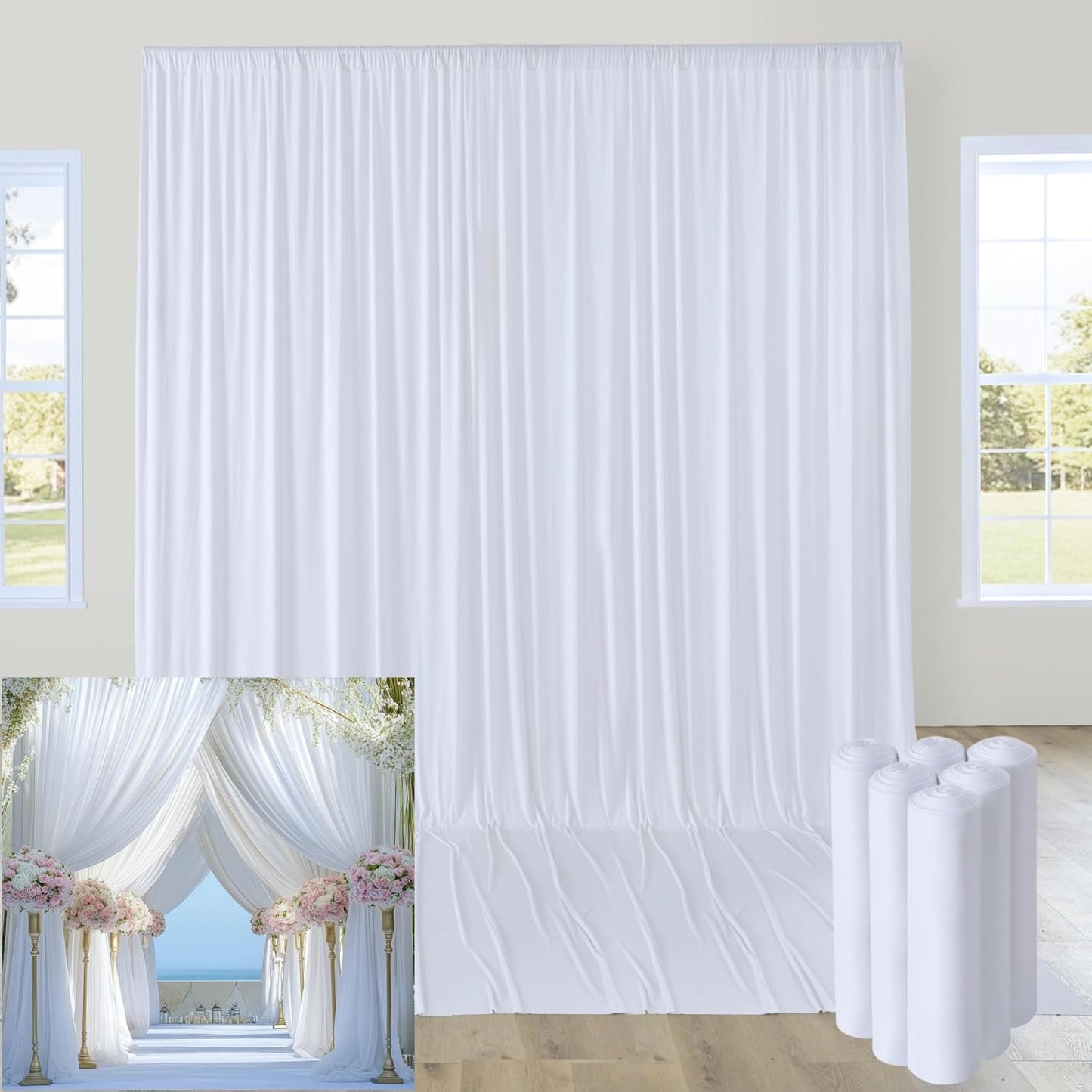 White Wedding Backdrop Curtains - Wrinkle Free, Stunning Decor!