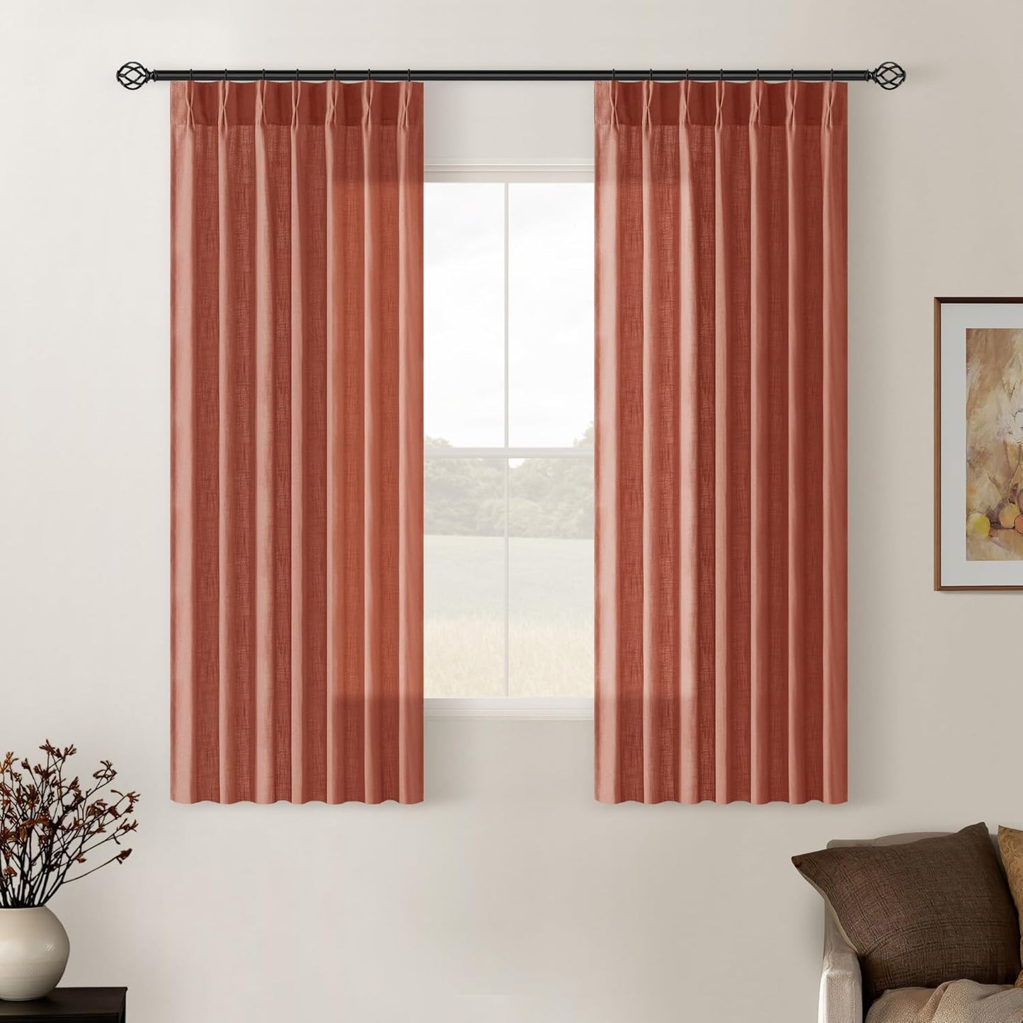 Terracotta Pinch Pleated Linen Curtains for Cozy Autumn Decor