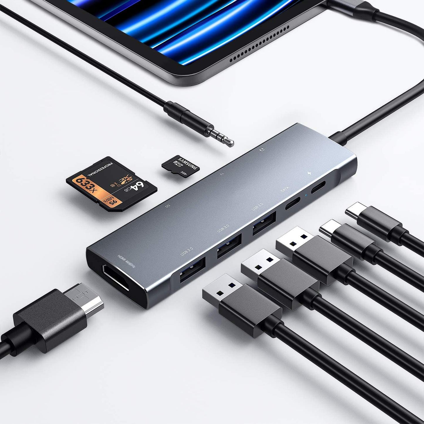USB C HUB for iPad Pro 9-in-1 Adapter with 4K HDMI Support
