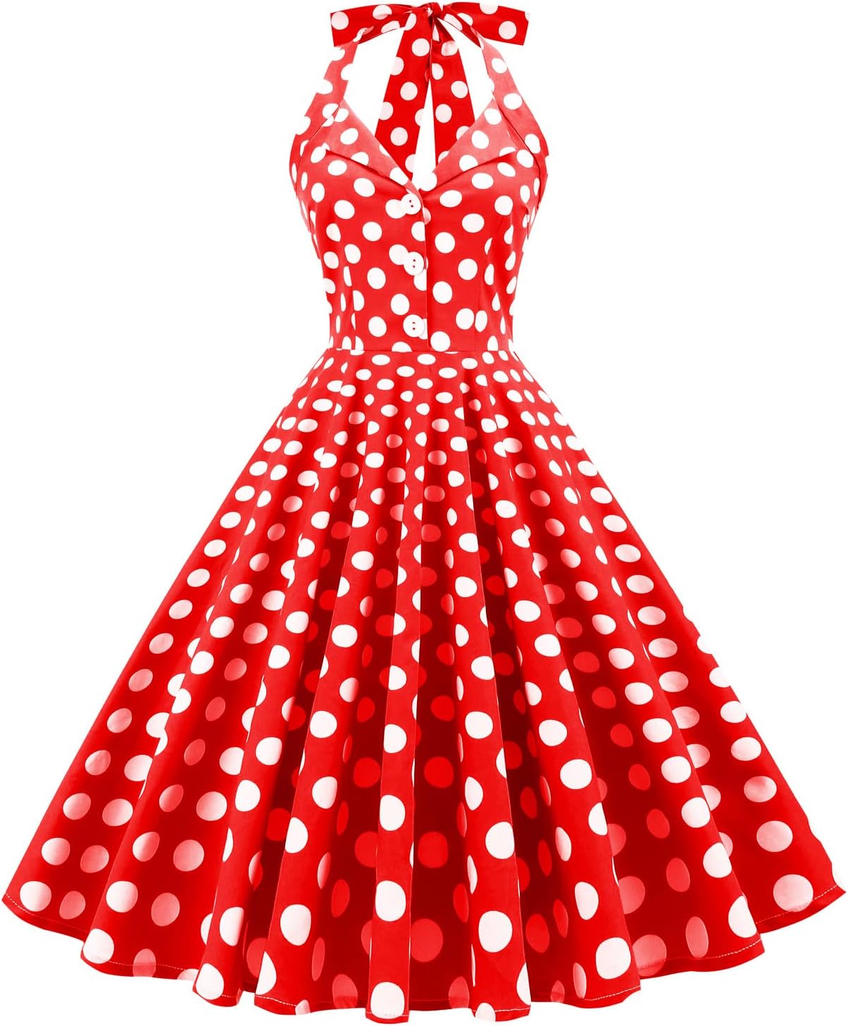 Vintage 50s Polka Dot Halter Cocktail Swing Dress for Women