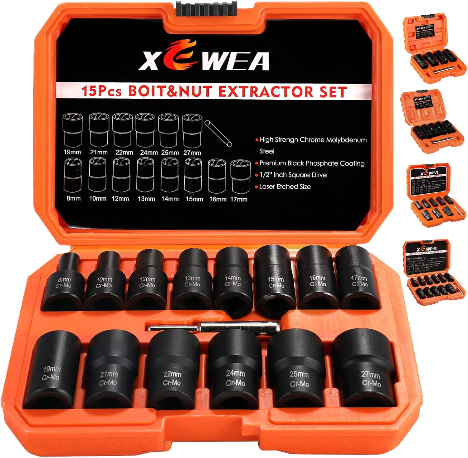 XEWEA 15PCS Drive Lug Nut Removal Tools for Damaged Bolts