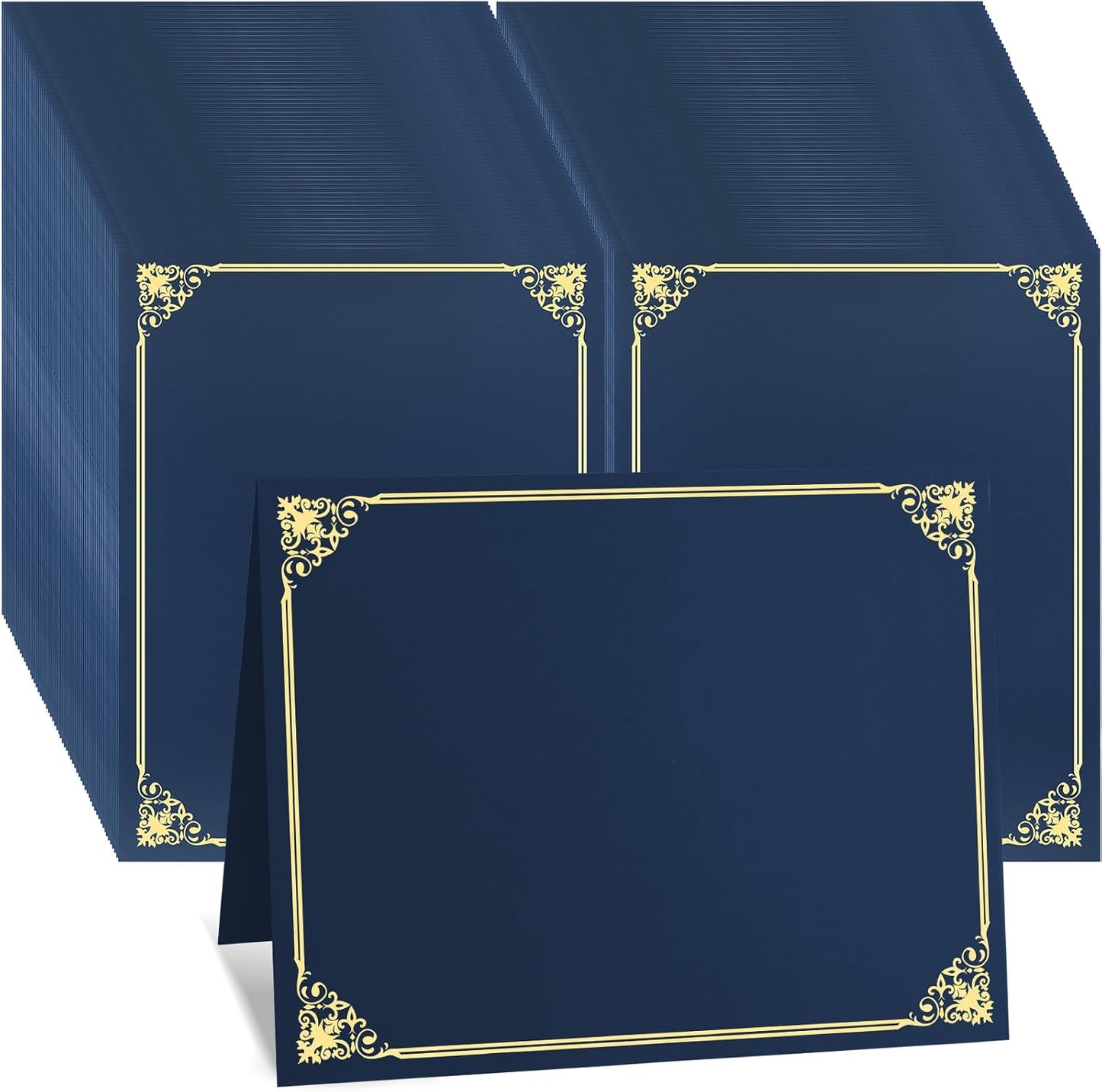 80 Pcs Navy Blue Certificate Holders with Gold Foil Border