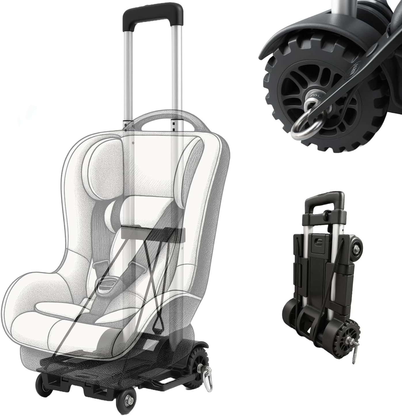 V VOLKGO Car Seat Dolly for Airport Travel with ISOFIX Connector