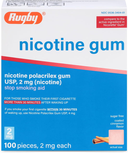 Rugby Polacrilex 2mg Nicotine Gum - Sugar-Free Cinnamon Flavor