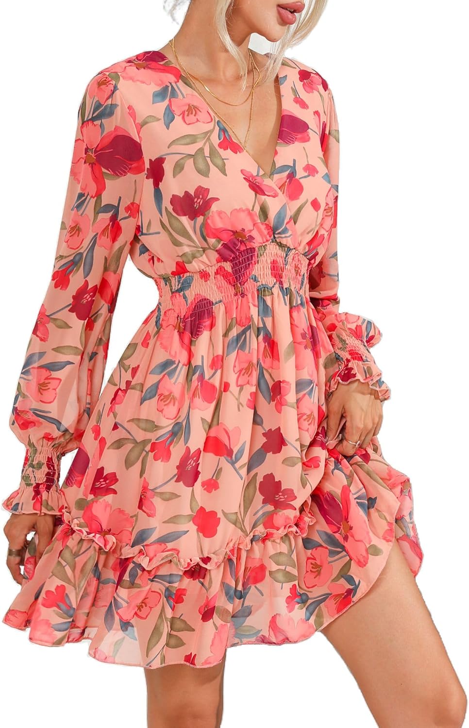 Prettywear Women's Floral Chiffon Long Sleeve Mini Dress Review