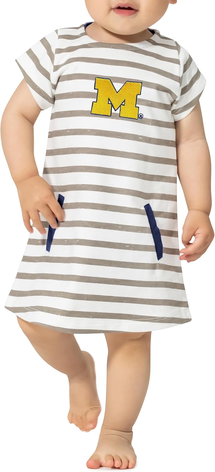 NCAA Infant Girls Short Sleeve Striped Dress with Team Logo