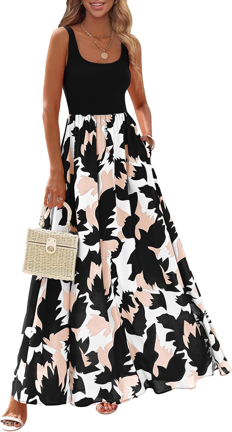 KIRUNDO Women Summer Sleeveless Boho Floral Maxi Dress 2025